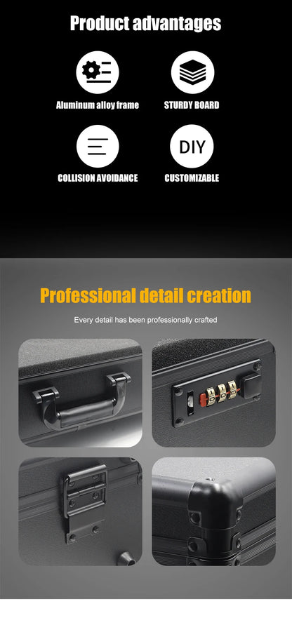 Premium Full Black Aluminum Alloy Combination Box-Versatile Storage Solution,for Tools,Documents,and Gifts,Digital password lock