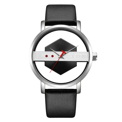 Unique Creative Half Transparent Unisex Watch clock For Men Women Couple Geek Stylish Leather Wrist watches Fashion Quartz watch
