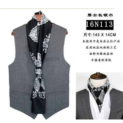 Business Scarf Hangzhou Silk Men's Scarf Long Scarf Double-Sided Trendy British European American Style Autumn Winter
