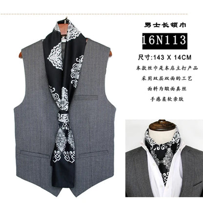Business Scarf Hangzhou Silk Men's Scarf Long Scarf Double-Sided Trendy British European American Style Autumn Winter
