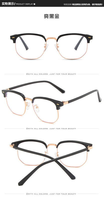 Fashion unisex square Plain glasses for men women Metal frame glasses polygon eyeglasses Gentle Black anti blue light glasses