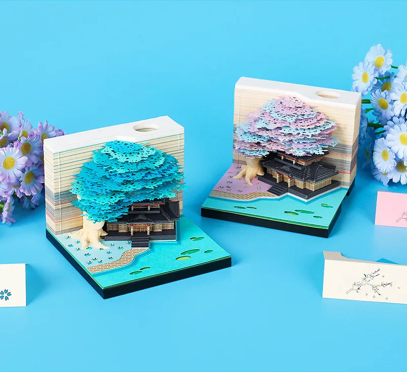 3D Treehouse Calendar Art Paper Sculpture Memo Pad Desktop Crafts Souvenirs Paper Carvings Sticky Notes Gifts Office Ornament