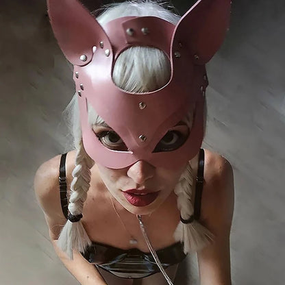 Red Leather Mask Women Sexy Cosplay Cat Mask Bondage Half Face Masks Gothic Masquerade Ball Fancy Masks BDSM Erotic Accessorie