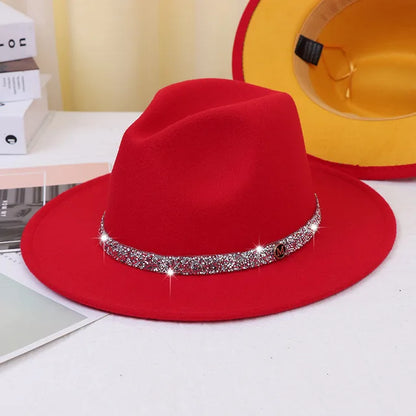 women fedoras golden chain fedora hat women men wide brim solid color jazz top hat autumn winter new Panama hat gentleman hat