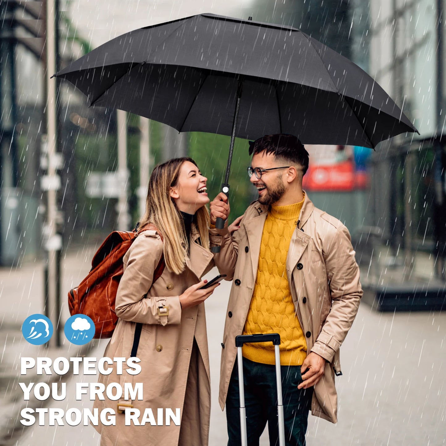 Golf Umbrella Extra Large Oversize Double Canopy Vented Windproof Waterproof Umbrella  62 Inch Automatic Open Golf Umbrella