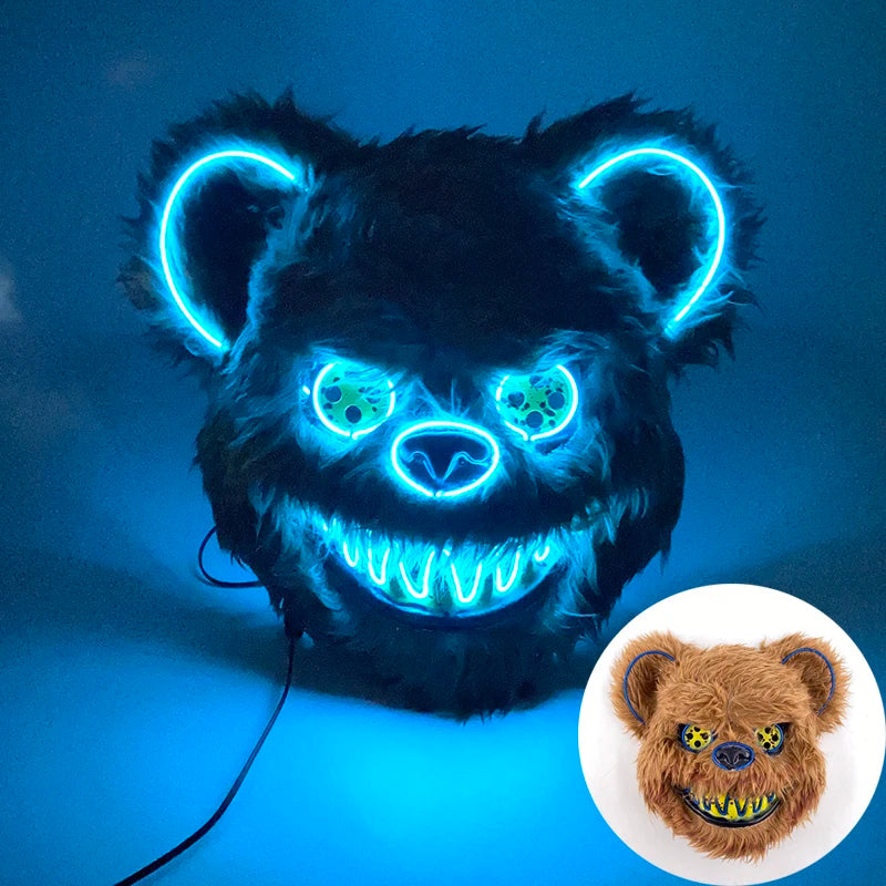 Halloween Light Up Horror Mask Glowing Bloody Bear Killer Mask Flashing Neon Scary Bear Mask for cosplay mask purim props