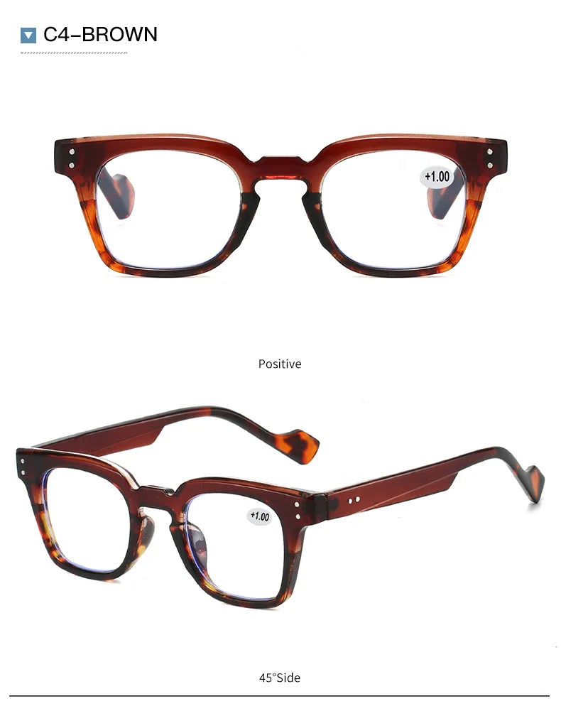 Stylish Square Frame Hyperopia Eyewear Men Anti Blue Light Reading Glasses Color Blocked Presbyopia Eyeglasses for Women