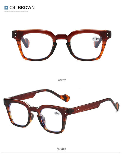 Stylish Square Frame Hyperopia Eyewear Men Anti Blue Light Reading Glasses Color Blocked Presbyopia Eyeglasses for Women