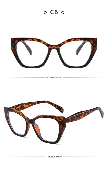 Luxury Brand Designer Women Fashion Cat Eye Anti Blue Light Glasses Double Color Large Frame Lady's Prescription Eyewear Frames