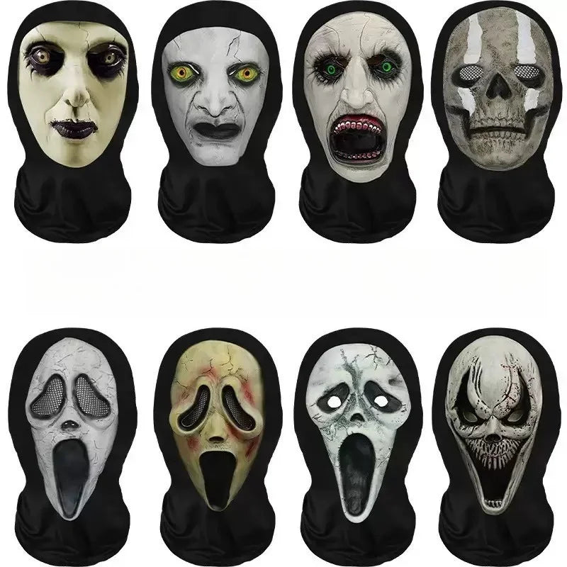 Halloween Mask Cosplay Props Full Face Elastic Mesh Breathable Skull Headcovers Horror Party Halloween Ghost Face