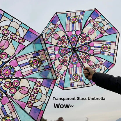 2024 New Auatic Long Handle Thiened Windproof Transparent Umbrella Dry Sea Moon Jellyfi Design Fre And Clean Sle