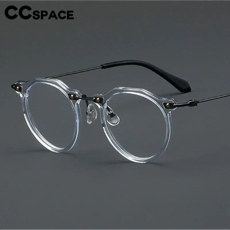 57028 Vintage Acetate Optical Spectacle Frames Women Fashion Round Metal Eyeglass Frame Men Trend Transparent Eyewear