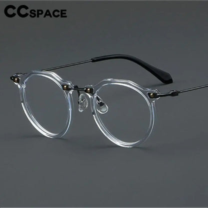 57028 Vintage Acetate Optical Spectacle Frames Women Fashion Round Metal Eyeglass Frame Men Trend Transparent Eyewear