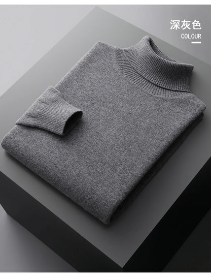 Autumn and winter new 100% pure merino wool pullover men's turtleneck cashmere sweater thickened warm  loose solid color top