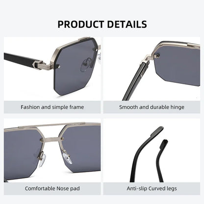 Oversize Retro Double Bridges Polygon Square Metal Men Sunglasses Fashion Gradient Shades UV400 Trending Women Sun Glasses