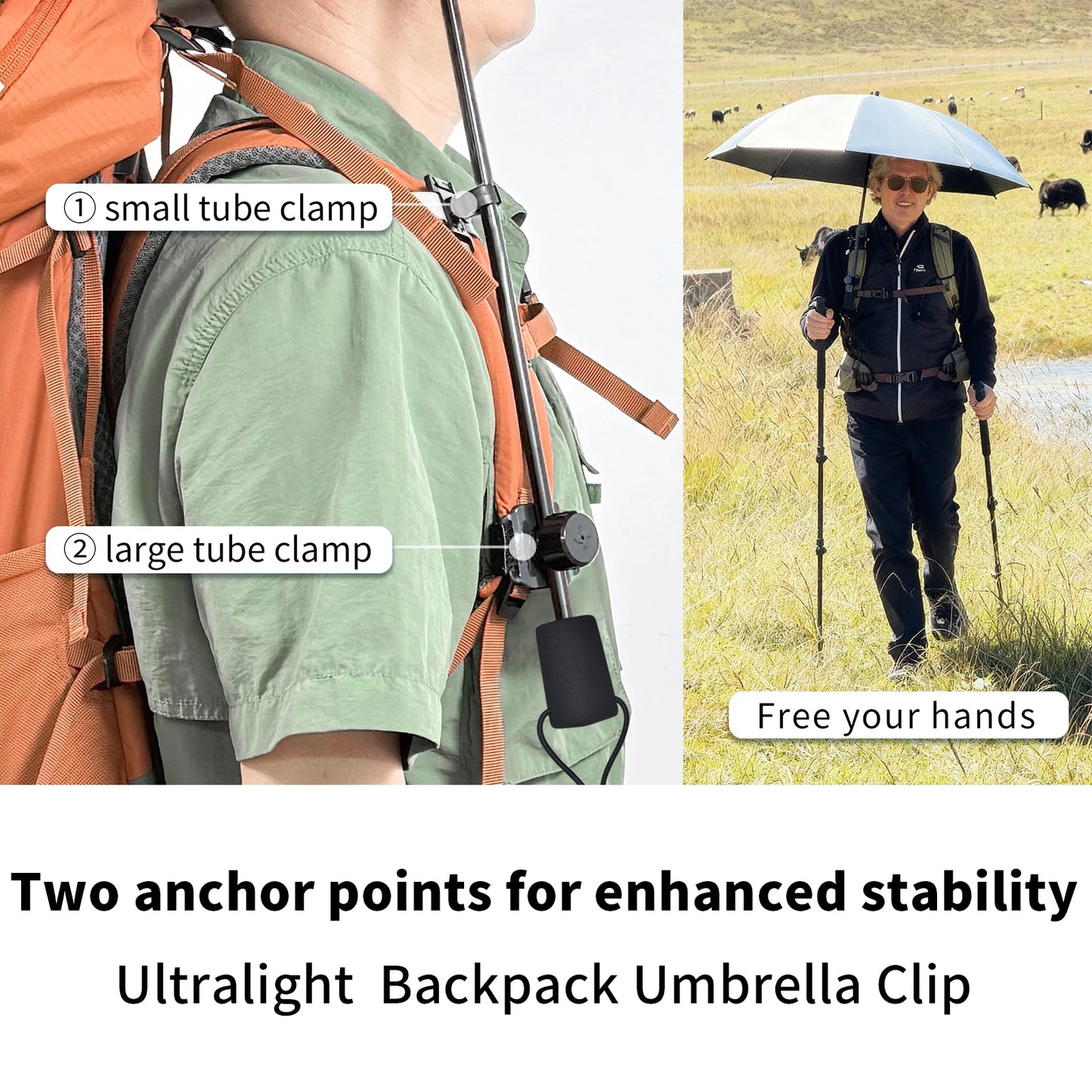 Hiking Umbrella Ultralight Outdoor trekkin long umbrella hands-free UV protection Umbrella Clip for Backpacks Sun & Rain Outdoor