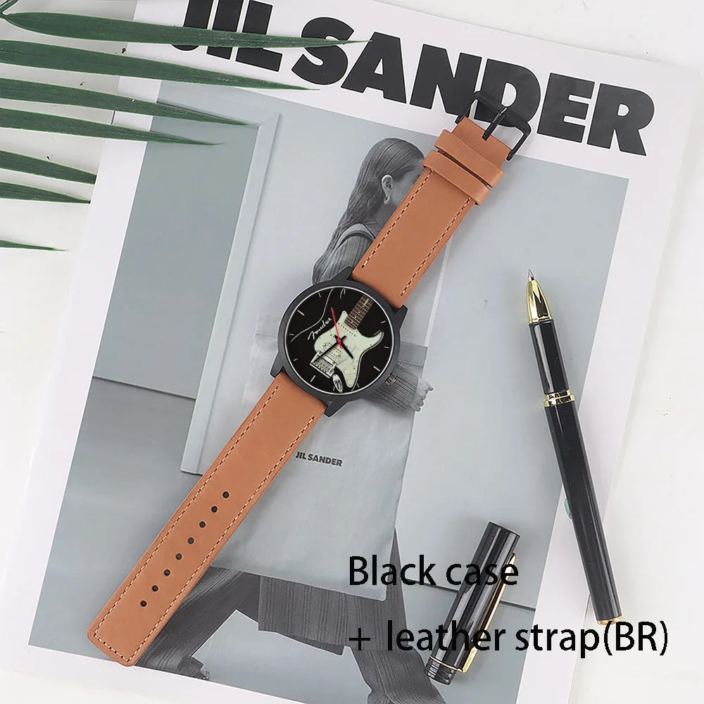 Guitar Bass Pattern Universal for Men Women Souvenir Composer Rose Gold Man Watch Silver Watches Black Bracelet Gift Clock