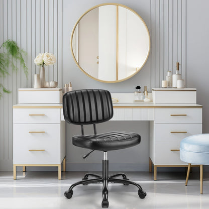 JHK Armless Office Desk Chair Back Lumbar Support Height Adjustable PU Leather Computer Chair with 360° Swivel Rolling Wheels
