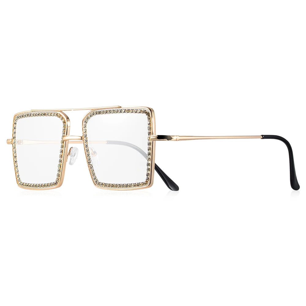 CRIXALIS Casual Square Large Frame Women’s Glasses Decorative Glasses Daily Life Bare-faced Glasses With Drill Design Decorative
