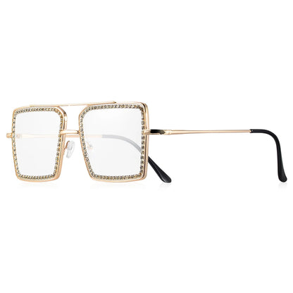 CRIXALIS Casual Square Large Frame Women’s Glasses Decorative Glasses Daily Life Bare-faced Glasses With Drill Design Decorative
