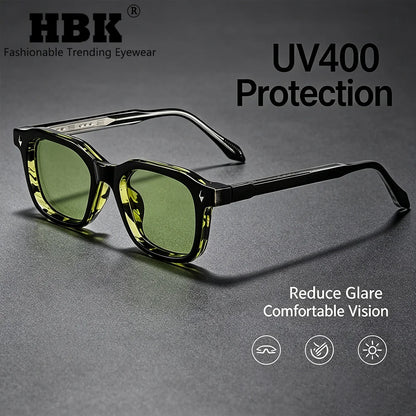 HBK Elegant Square Men's Sunglasses Fashion Frame Vintage Temple Tips Women's Travel Business Party Gift Glasses UV400