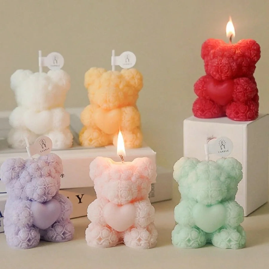 Cute Rose Teddy Bear Scented Candle Soy Wax Aromatherapy Candle Valentine's Day Romantic Gift Home Decor
