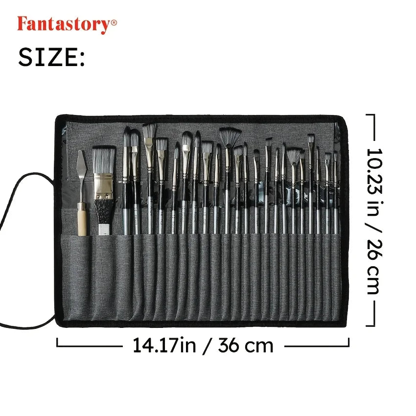 24pcs Paint Brush Set, 23 Different Shapes & Mixing Knife with Finishing Box, Suitable For Acrylic Painting, Oil, Watercolor