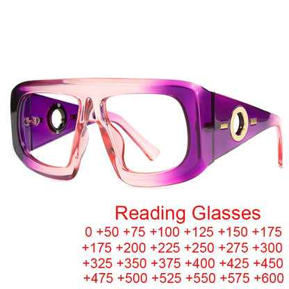 Big Square Anti Blue Light Reading Glasses Elegant Luxury Green Purple Gradient Eyeglasses Frames Prescription Hyperopia Eyewear