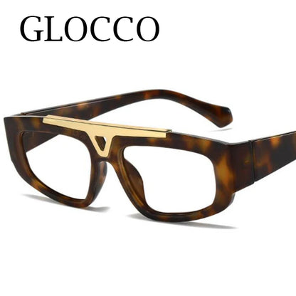 Brand Square Blue Light Blocking Men Reading Glasses Fashion Yellow Small Frame Double Bridge Hollowing Out Prescription Glasses