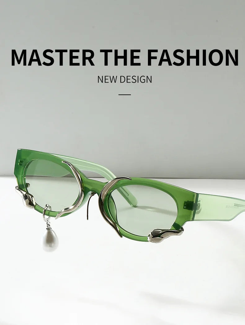 Pearl Diamond  DIY Tear Sunglasses for Women Small Frame Cat Eye Fashion Forward Mermaid Tear Aviator Eyewear