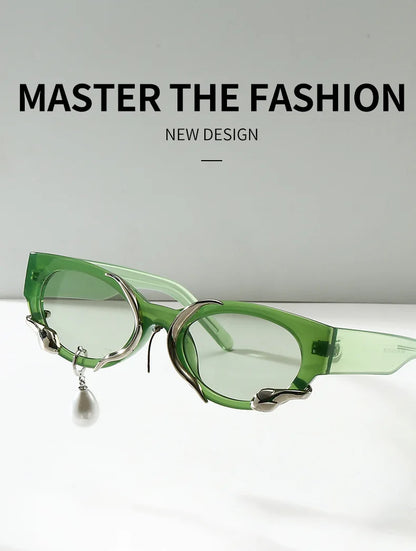 Pearl Diamond  DIY Tear Sunglasses for Women Small Frame Cat Eye Fashion Forward Mermaid Tear Aviator Eyewear