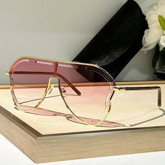Oversized One-Piece Pilot Punk Sunglasses Women Big Frame 2025 Luxury Brand Hollow Sun Glasses For Ladies Shield Eyewear Shades