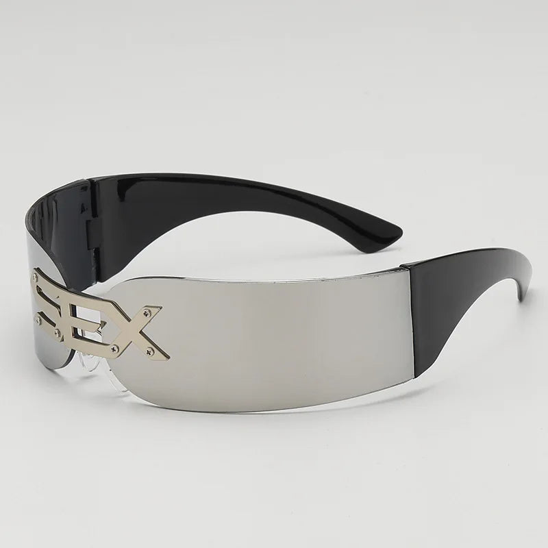 Cyberpunk Futuristic Rectangular Sunglasses Fashion Frameless Rimless Sun Glasses Letter Decoration Gafas De Sol Para Hombre