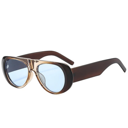 Vintage Big Frame Ellipse Women Square Sunglasses Brand Black Round Cool Men Sunglasses One Piece Designer Pilot Sun Glasses