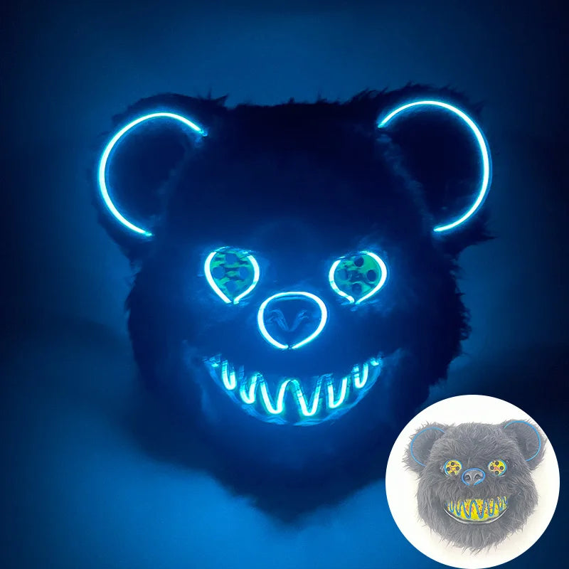Halloween Light Up Horror Mask Glowing Bloody Bear Killer Mask Flashing Neon Scary Bear Mask for cosplay mask purim props