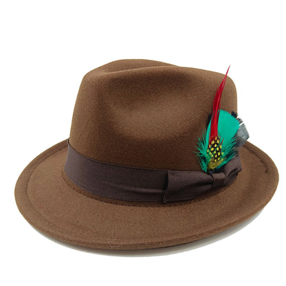 Women's Men's Fedora Hat Winter and Autumn Elegant Women's Gangster Trilby Felt Hamburg Church Jazz Hat 55-58CM Adjustable