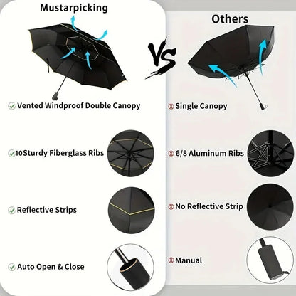 Double Strong Wind Resistant Umbrella Rain Women Large Folding Non-automatic Umbrellas Men Family Travel Business Paraguas