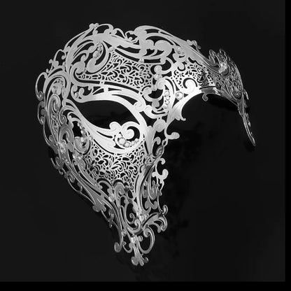 Venetian Iron Mask with Rhinestones, Sexy Metal Half Face Mask for Masquerade Ball, Gothic Halloween Party Eye Cover