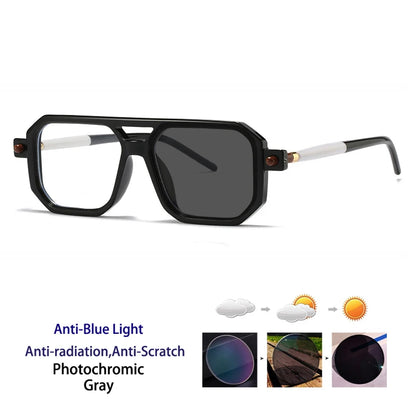 KOCOLIOR Men's Retro Fashion Double Beam Reading Glasses Brand Design Anti Blue Light Photochromic Presbyopia Glasses +0 to +6.0