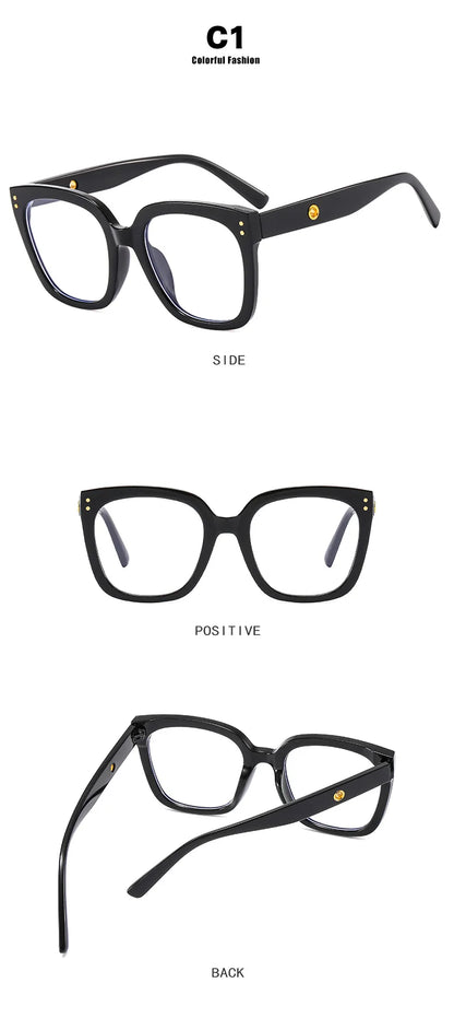 Black Oversized Square Reading Glasses for Women Rivets Retro Presbyopia Eyeglasses Female Transparent Optical Lenses