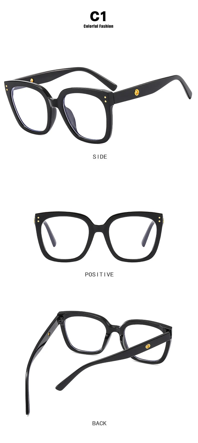 Black Oversized Square Reading Glasses for Women Rivets Retro Presbyopia Eyeglasses Female Transparent Optical Lenses