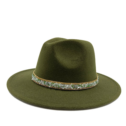 women fedoras golden chain fedora hat women men wide brim solid color jazz top hat autumn winter new Panama hat gentleman hat