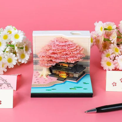Treehouse 3D Desktop Calendar Sticky Notes Creative Crafts Souvenirs Paper Carvings Memo Pad New Year Gifts Office Ornament
