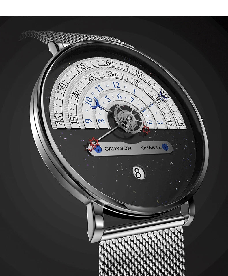 Unique Business Men Watch Fashion Auto Date Stainless Steel Strap Quartz Wristwatch Man Gifts For Him Calendar Clock