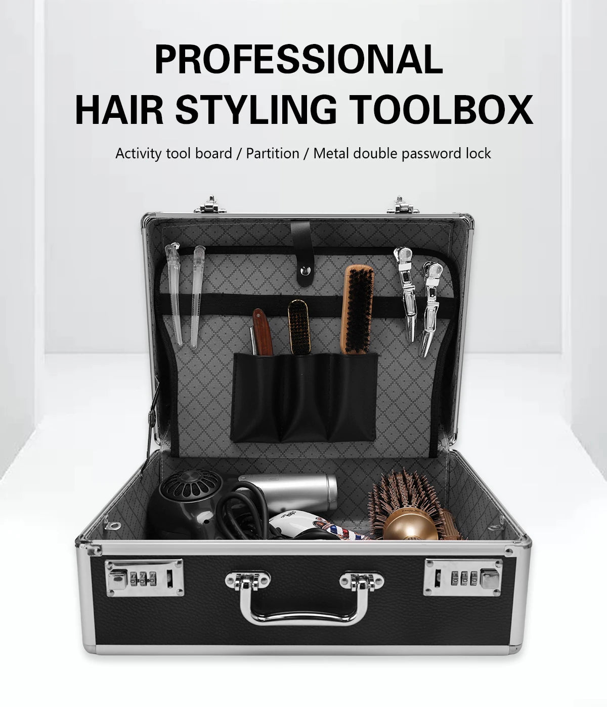 Barber Storage Suitcase Hair Styling Tools Storage Pouch Large Capacity with Lock Makeup Organizer Shockproof Metal Toolbox