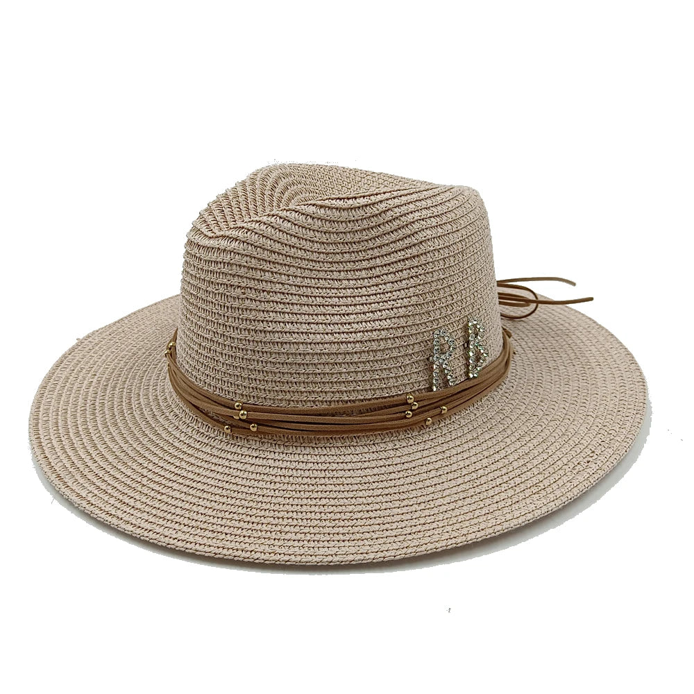 RB Rhinestone Sun Hats Women Men Summer Panama Wide Brim Straw Hats Fashion Colorful Outdoor Jazz Beach Sun Protective Cap