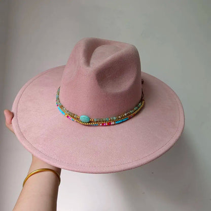 Women's suede 10cm wide Brim Fedora hat Men's autumn and winter felt jazz hat Classic suede Fedora Sombrero