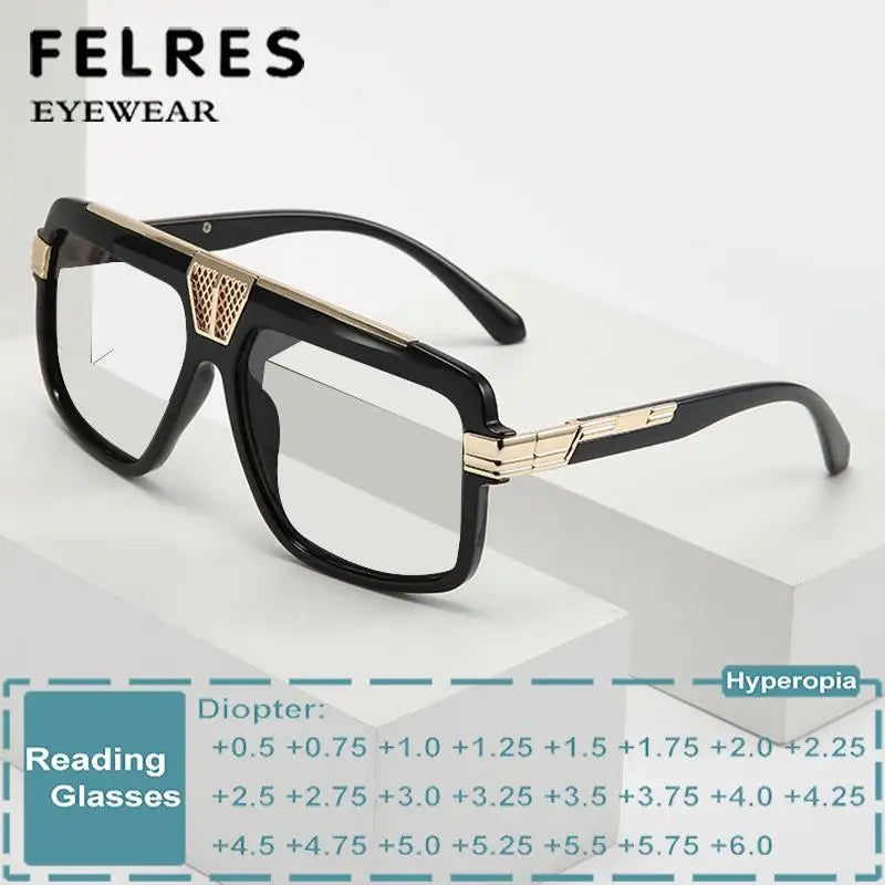 150mm Square Large Frame Reading Glasses Men Women Finished Anti Blue Light Prescription Optical Glasses Customized Diopter +1.5