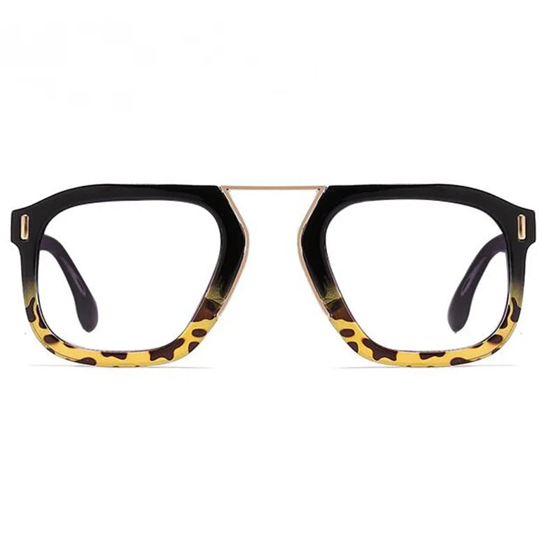 Rivets Black Leopard Fashion Reading Glasses Oversized Square Glasses Frame Anti Blue Light Far Sight Presbyopia Eyewear
