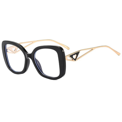 Luxury Brand Oversized Square Reading Glasses Women Triangle heart Temple Eyeglasses Blue Light Blocking Clear Computer Glasses